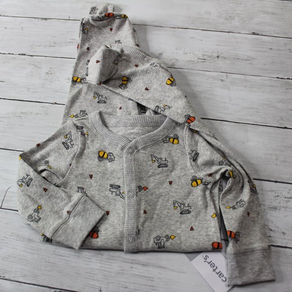 Carter's Baby Boy's Pajama Sleeper Size 6 Months Construction Trucks Gray - Picture 1 of 4